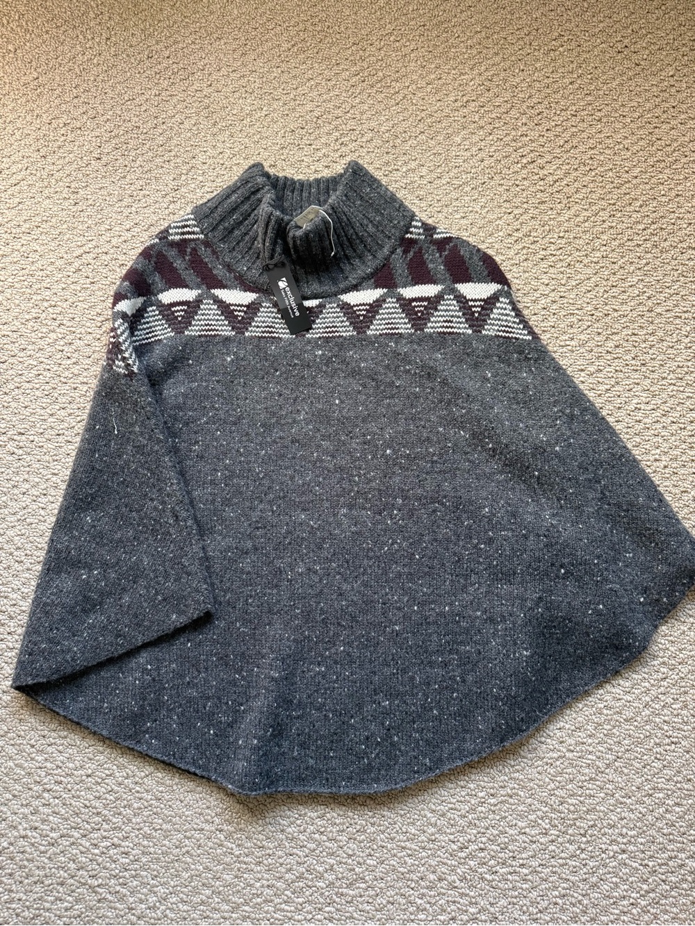 Dark Gray Turtleneck Sweater with Burgundy & White Yoke